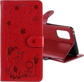 Voor OPPO Reno4 4G (Indiase versie) Cat Bee Embossing Pattern Schokbestendige horizontale flip lederen tas met houder & kaartsleuven & portemonnee (rood)