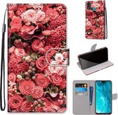 Voor Huawei Honor 9X Lite Gekleurde Tekening Cross Textuur Horizontale Flip PU Lederen Case met Houder & Kaartsleuven & Portemonnee & Lanyard (Pink Rose Garden)