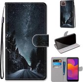 Voor Huawei Y5p / Honor 9S Gekleurde Tekening Cross Textuur Horizontale Flip PU Lederen Case met Houder & Kaartsleuven & Portemonnee & Lanyard (Mountain Road Sterrenhemel)