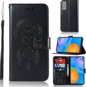 Voor Huawei P smart 2021 Windgong Uil Embossing Patroon Horizontale Flip Leren Case, met Houder & Kaartsleuven & Portemonnee (Zwart)