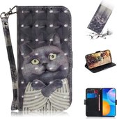 Voor Huawei P Smart 2021 3D Gekleurde Tekening Horizontale Flip Lederen Case met Houder & Kaartsleuven & Portemonnee & Lanyard (Knuffel Kat)
