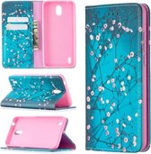 Voor Nokia 1.3 Gekleurde Tekening Patroon Onzichtbare Magnetische Horizontale Flip PU Lederen Case met Houder & Kaartsleuven & Portemonnee (Pruimenbloesem)