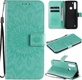 Voor Motorola One Fusion Pressed Printing Zonnebloempatroon Horizontale Flip PU-lederen tas met houder & kaartsleuven & portemonnee & lanyard (groen)