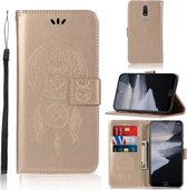 Voor Nokia 2.4 Windgong Uil Embossing Patroon Horizontale Flip Leren Case, met Houder & Kaartsleuven & Portemonnee (Goud)