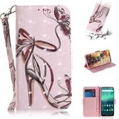 Voor Nokia 1.3 3D Gekleurde Tekening Horizontale Flip Leren Case met Houder & Kaartsleuf & Portemonnee & Lanyard (vlinder Hoge Hakken)