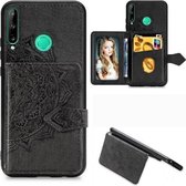 Voor Huawei P40 Lite E / Y7P Mandala Reliëf Magnetische Doek PU + TPU + PC Case met Houder & Kaartsleuven & Portemonnee & Fotolijst & Riem (Zwart)