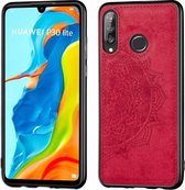 Voor Huawei P30 Lite & Nova 4E Reliëf Mandala-patroon PC + TPU + stoffen telefoonhoes met draagkoord & magnetisch (rood)