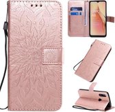 Voor OPPO A8 / A31 Geperst Afdrukken Zonnebloempatroon Horizontale Flip PU-lederen Case met Houder & Kaartsleuven & Portemonnee & Lanyard (Rose Goud)