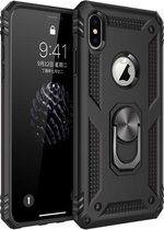 Armor schokbestendige TPU + pc-beschermhoes voor iPhone XS Max, met 360 graden rotatiehouder (zwart)