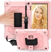 Voor Amazon Kindle Fire HD 8 2020360 Graden Rotatie Draaitafel Contrast Kleur Robot Schokbestendig Siliconen + PC Beschermhoes met Houder (Rose Goud)