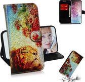 Gekleurde tekening patroon Kleurrijke magnetische gesp Horizontale flip PU lederen tas met houder & kaartsleuven & portemonnee & draagkoord voor Galaxy Note 10+ / 10+ 5G (Tiger Rose)