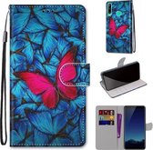 Voor Huawei P40 Lite E / Y7p Gekleurde Tekening Cross Textuur Horizontale Flip PU Lederen Case met Houder & Kaartsleuven & Portemonnee & Lanyard (Blauw Rood Vlinder)