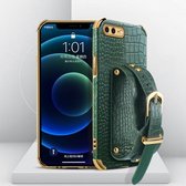 Gegalvaniseerde TPU-lederen tas met krokodillenpatroon met polsband voor iPhone 8 Plus / 7 Plus (groen)