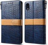 Splicing Color Crocodile Texture PU horizontale lederen flip-hoes voor iPhone XR, met portemonnee & houder & kaartsleuven en lanyard (blauw)