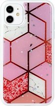 Voor iPhone 11 Pro Max Marble Series Stars Powder Dropping Epoxy TPU beschermhoes (roze geruit)