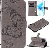 Voor iPhone 12/12 Pro 3D vlinder reliëf patroon horizontale flip lederen tas met houder & kaartsleuf & portemonnee & lanyard (grijs)