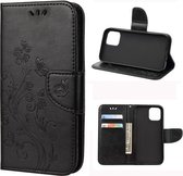 Voor iPhone 12/12 Pro Butterfly Flower Pattern Horizontale Flip Leather Case met houder & kaartsleuven & portemonnee (zwart)
