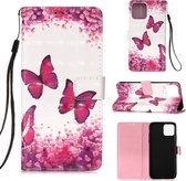 Voor iPhone 12 mini 3D Schilderen Horizontale Flip Leren Case met Houder & Kaartsleuf & Portemonnee & Lanyard (Rose Red Butterfly)