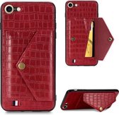 Voor iPhone 6 / 6S Krokodilpatroon PU + TPU + PVC Breukvast gsm-hoesje met magnetische onzichtbare houder & houder & kaartsleuven (rood)