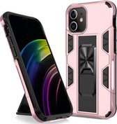 Voor iPhone 12 Pro Max Armor schokbestendig TPU + PC magnetische beschermhoes met onzichtbare houder (roségoud)