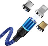 CAFELE 3 in 1 8-pins + micro-USB + type-C / USB-C magneto-serie magneetlaadgegevenskabel, lengte: 1,2 m (blauw)