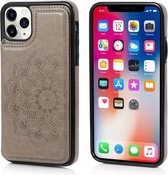 Mandala-patroon met dubbele gesp PU + TPU-beschermhoes met kaartsleuven en houder & fotolijst voor iPhone 11 Pro Max (grijs)