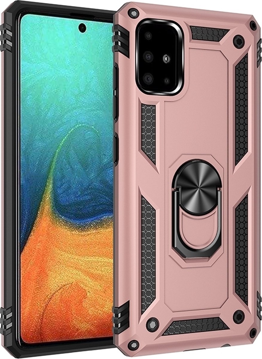 Mobigear Hoesje geschikt voor Samsung Galaxy A71 Telefoonhoesje Hardcase | Mobigear Armor Ring Backcover Shockproof met Ringhouder | Schokbestendig Galaxy A71 Telefoonhoesje | Anti Shock Proof - Roségoud