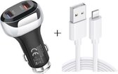 YSY-312 2 in 1 18W draagbare QC3.0 dubbele USB-autolader + 1m 3A USB naar 8-pins datakabelset (zwart)