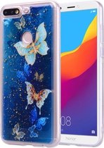 Cartoon patroon goudfolie stijl Dropping Glue TPU zachte beschermhoes voor Huawei Honor 7C (blauwe vlinder)