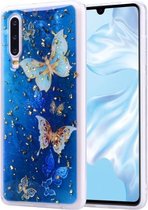 Cartoon patroon goudfolie stijl Dropping Glue TPU zachte beschermhoes voor Huawei P30 (blauwe vlinder)