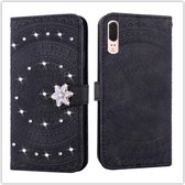 Voor Huawei P20 Pressed Printing Steken boorpatroon Horizontale Flip PU lederen tas met houder & kaartsleuven & portemonnee & & lanyard (zwart)
