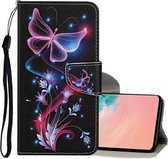 Voor Samsung Galaxy S10 Gekleurde Tekening Patroon Horizontale Flip Leren Case met Houder & Kaartsleuven & Portemonnee & Lanyard (Fluorescerende Vlinder)