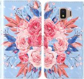 Voor Samsung Galaxy J2 Core 2020 3D-schilderij Gekleurd tekeningpatroon Horizontaal Flip TPU + PU-lederen hoes met houder & kaartsleuven & portemonnee & lanyard (gekleurde bloemen)