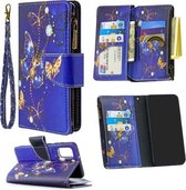 Voor Samsung Galaxy A41 Gekleurde Tekening Patroon Rits Horizontale Flip Leren Case met Houder & Kaartsleuven & Portemonnee (Paarse Vlinder)