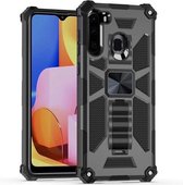 Voor Samsung Galaxy A21 schokbestendige TPU + pc magnetische beschermhoes met houder (zwart)