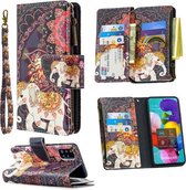 Voor Samsung Galaxy A51 Gekleurde Tekening Patroon Rits Horizontale Flip Lederen Case met Houder & Kaartsleuven & Portemonnee (Bloem Olifanten)