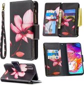Voor Samsung Galaxy A70 Gekleurde Tekening Patroon Rits Horizontale Flip Lederen Case met Houder & Kaartsleuven & Portemonnee (Lotus)