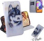 Voor Galaxy A31 Gekleurde tekening Horizontale flip lederen tas met houder & kaartsleuf & portemonnee (witte wolf)