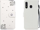 Voor Galaxy A20 / A30 horizontale flip effen kleur strass lederen tas met kaartsleuf & portemonnee & houder (diagonale bloem)