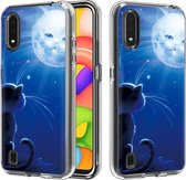 Voor Galaxy A01 2 in 1 pc + TPU-kaartpatroon transparant beschermhoes (kat en zon)