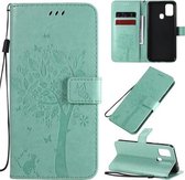 Voor Galaxy M31 Tree & Cat Pattern Pressed Printing Horizontale Flip PU lederen tas met houder & kaartsleuven & portemonnee & lanyard (groen)