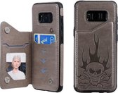 Voor Galaxy S8 Skull Head Embossing Pattern Schokbestendige beschermhoes met houder & kaartsleuven & portemonnee (grijs)