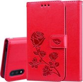 Voor Galaxy A01 Rose reliëf horizontale flip PU lederen tas met houder en kaartsleuven en portemonnee (rood)