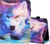 Voor Amazon Kindle Fire HD8 2020 Naaigaren Horizontaal Geschilderd Plat Leren Hoesje met Pen Cover & Antislipstrip & Kaartsleuf & Houder & Slaap / Wekfunctie (Wolf)