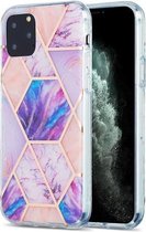 3D Electroplating Marble Pattern TPU beschermhoes voor iPhone 11 Pro (roze paars)