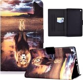 Voor Amazon Kindle Fire HD 8 (2016) / (2017) / (2018) Elektrisch geperst TPU Gekleurde tekening Horizontale flip lederen tas met houder & pengleuf (Leopard en Lion)