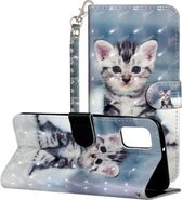Voor Samsung Galaxy A02s 3D-patroon horizontale lederen flip-hoes met houder & kaartsleuven en portemonnee (kitten)