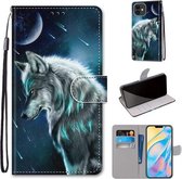 Gekleurde tekening Cross Texture Horizontale Flip PU lederen tas met houder & kaartsleuven & portemonnee & lanyard voor iPhone 12 mini (Contemplative Wolf)