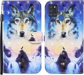 Voor Samsung Galaxy A21s Gekleurde Tekening Patroon Horizontale Flip Leren Case met Houder & Kaartsleuven & Portemonnee (Sunrise Wolf)