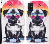 Voor Samsung Galaxy A51 Gekleurde Tekening Patroon Horizontale Flip Leren Case met Houder & Kaartsleuven & Portemonnee (Bril Hond)